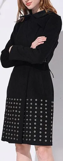 Eyelet-Embroidered Wool-Blend Coat, Black