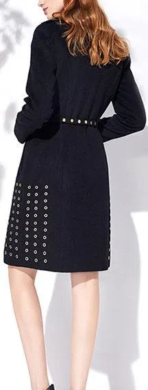 Eyelet-Embroidered Wool-Blend Coat, Black