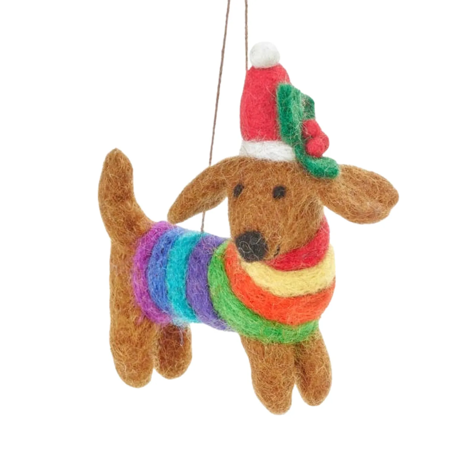 Festive Rainbow Dog Pride Felt Ornament 4.25"