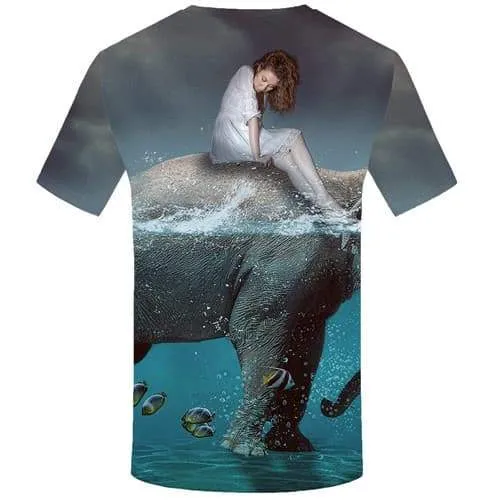 Fish T shirts Men Elephant T shirts Funny Animal Tshirt Printed Ocean Tshirts Cool Character T-shirts Graphic Short Sleeve