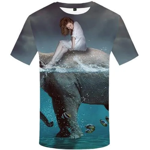 Fish T shirts Men Elephant T shirts Funny Animal Tshirt Printed Ocean Tshirts Cool Character T-shirts Graphic Short Sleeve