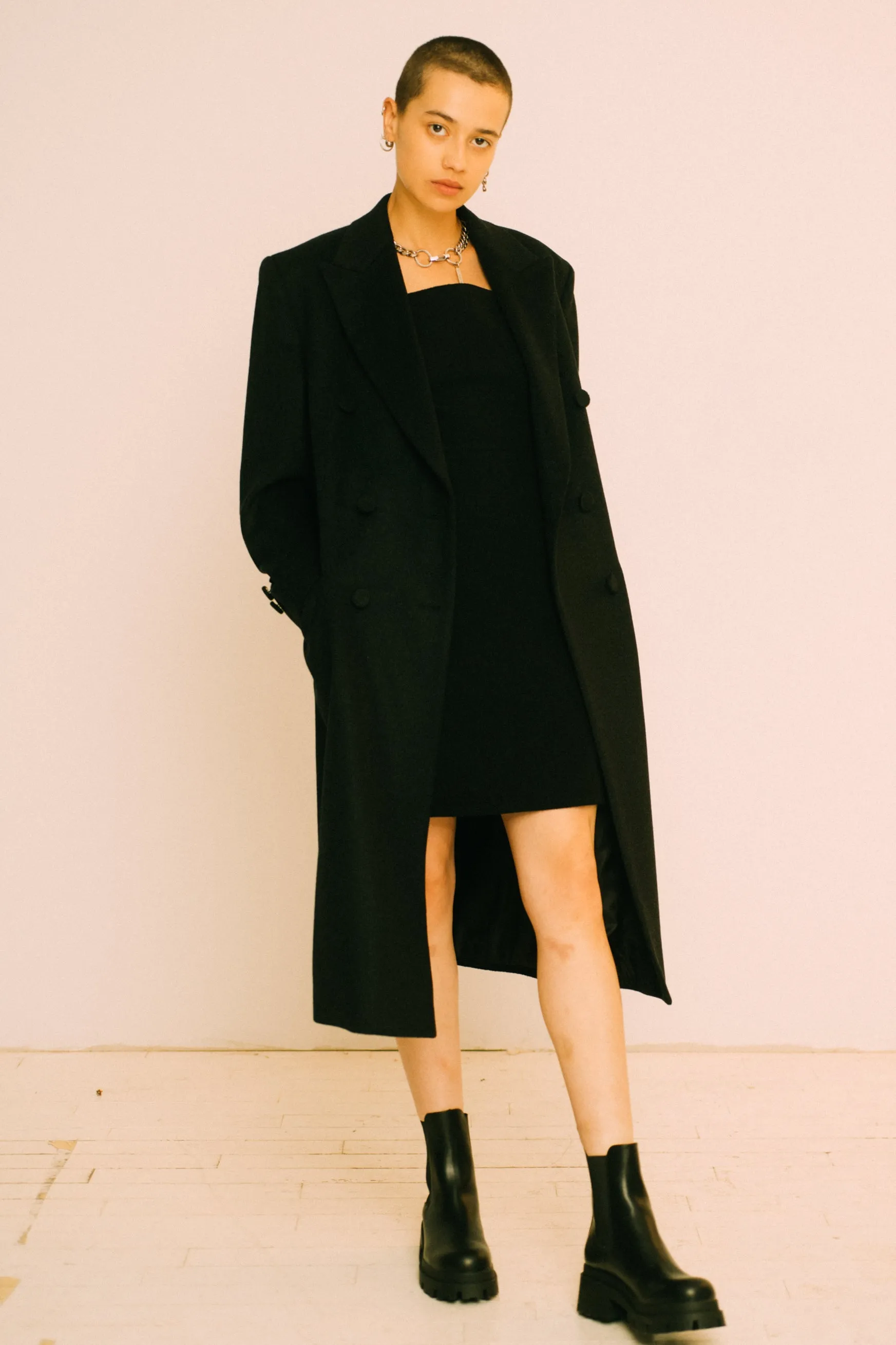 FRANNIE HEATHER BLACK OVERCOAT