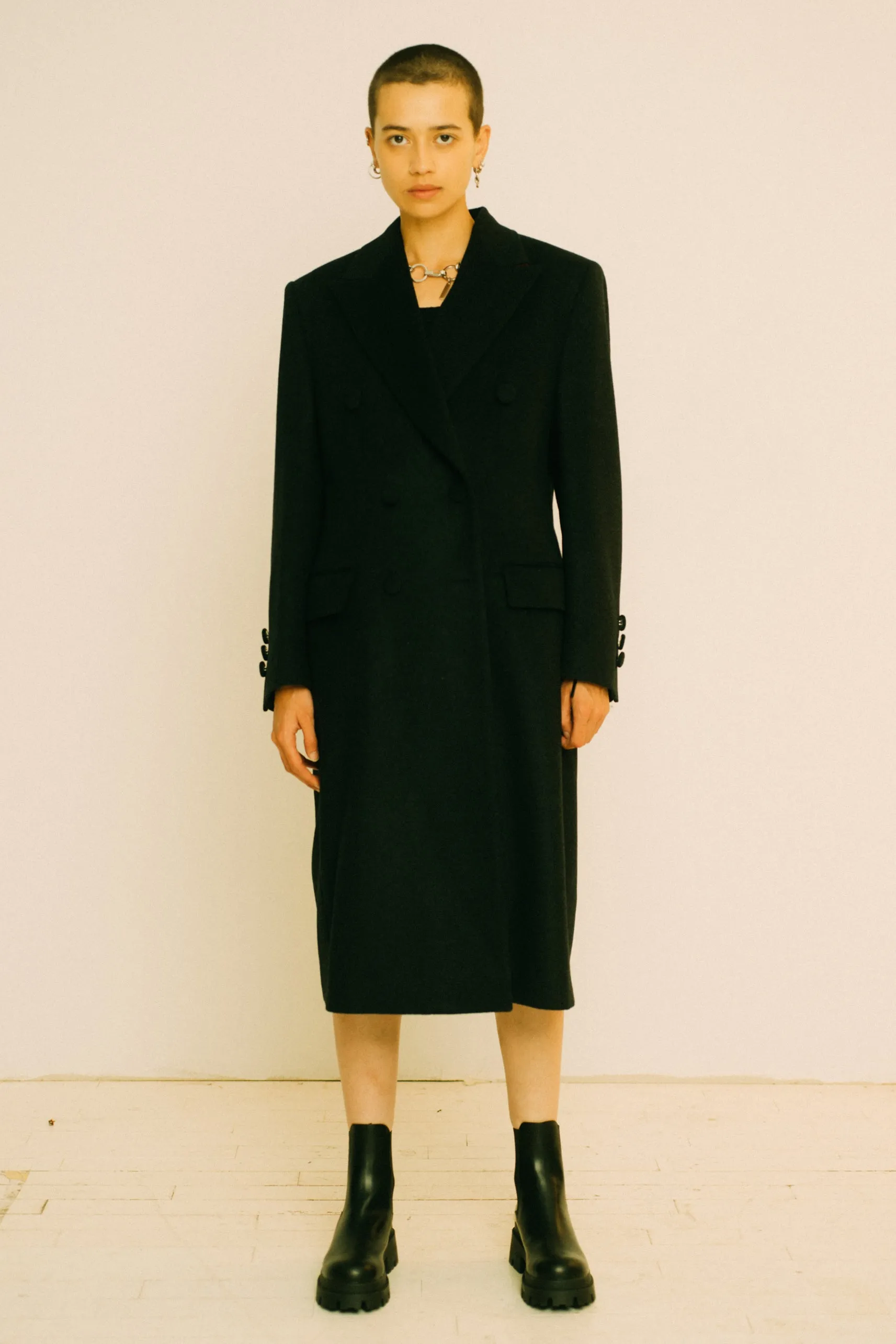 FRANNIE HEATHER BLACK OVERCOAT