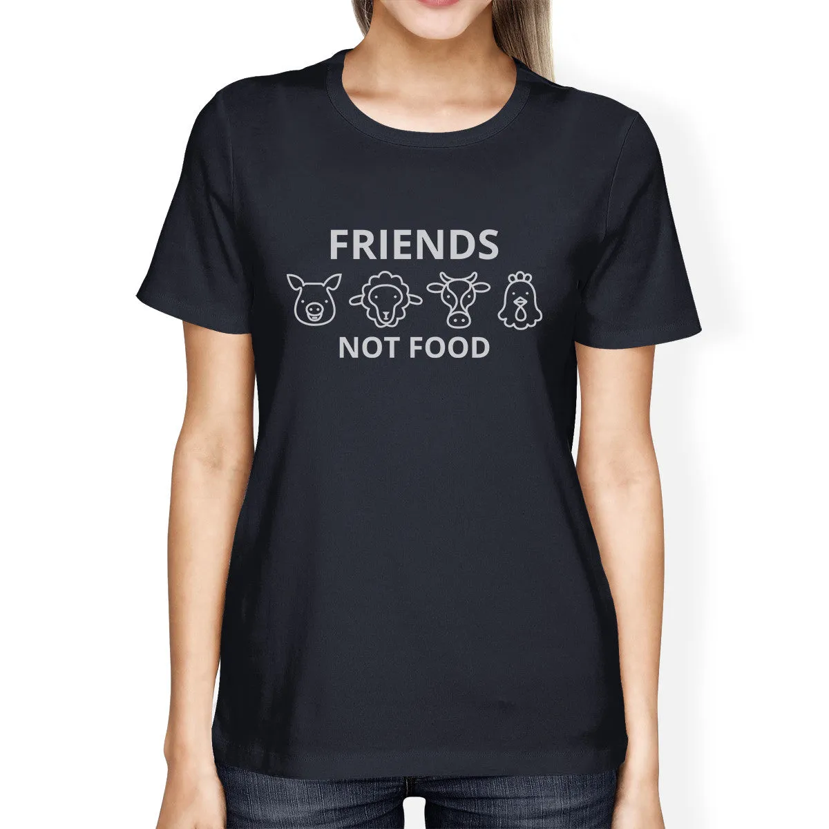 Friends Not Food Navy Womens Short Sleeve Tee Trendy Design T Shirt