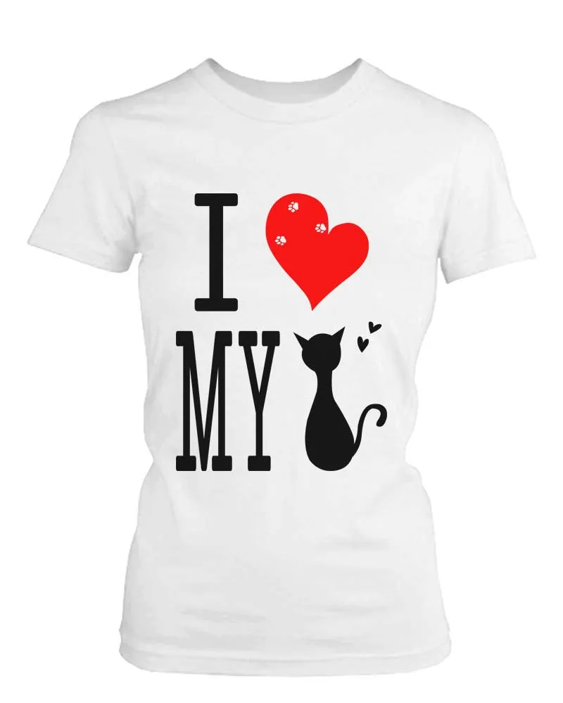 Funny Graphic Statement Womens White T-shirt - I Love My Cat