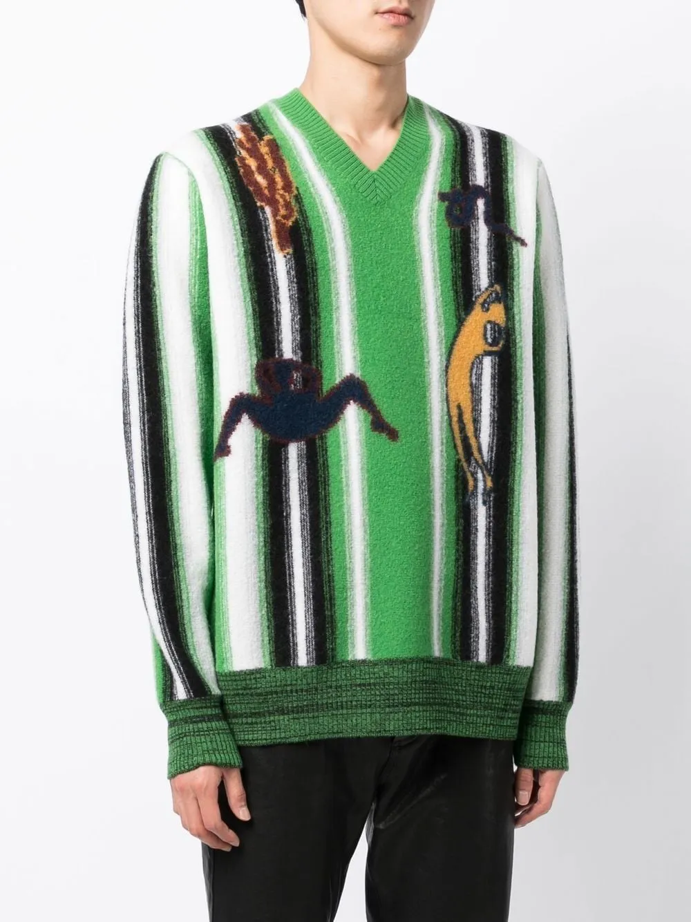 Graphic-Print V-Neck Jumper