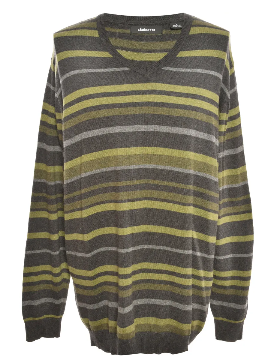 Green Liz Claiborne Striped Jumper - L