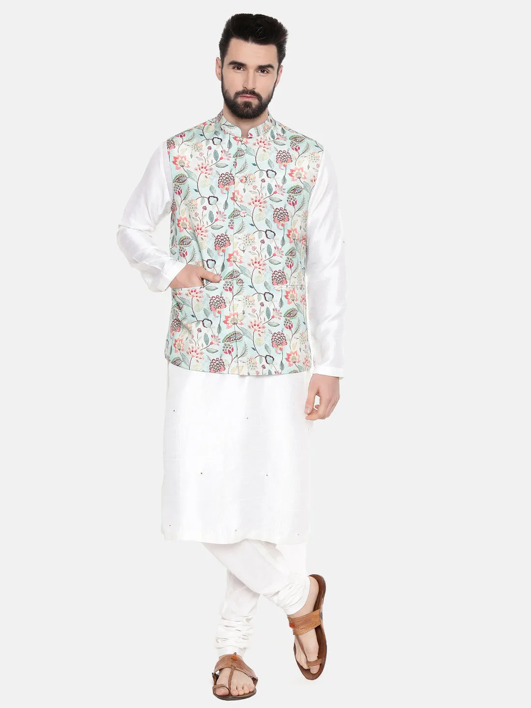 Green Silk Muslin Nehru Jacket for Weddings - MMWC0208