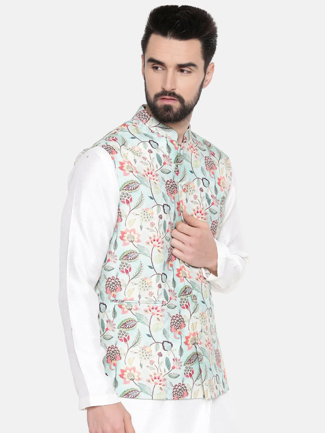 Green Silk Muslin Nehru Jacket for Weddings - MMWC0208