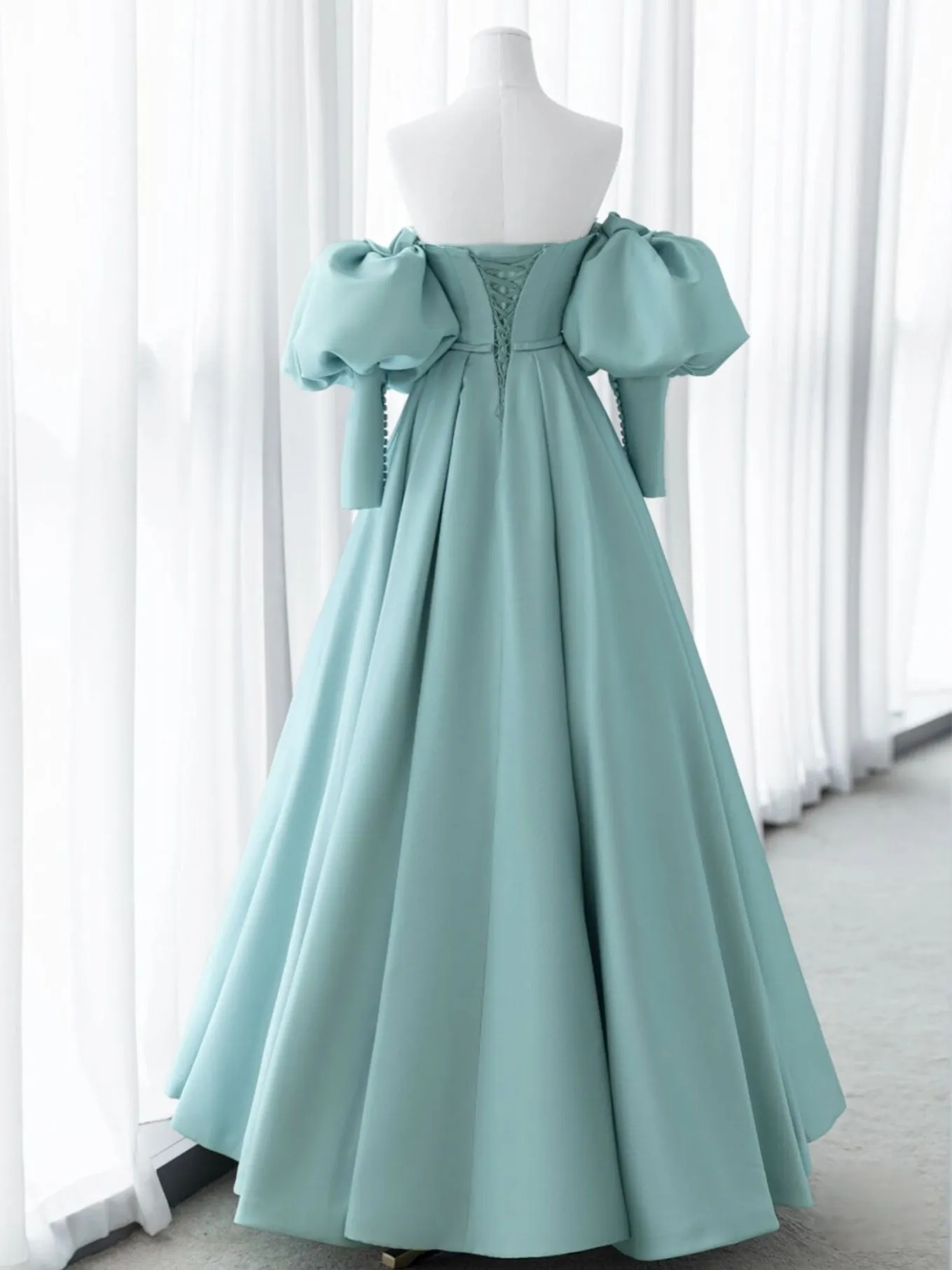 Green Sweetheart Neck Satin Long Prom Dress, Green Formal Evening Dresses