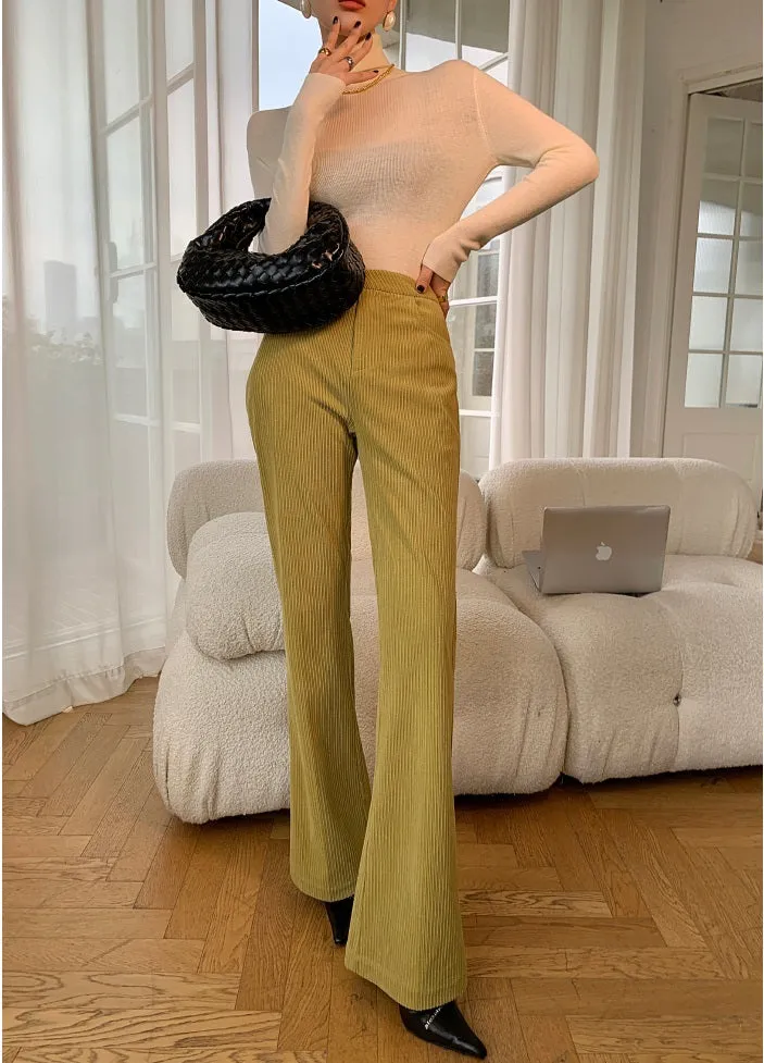 Green WANXO retro corduroy two-piece suit new suit jacket high waist casual wide leg pants- Orfara