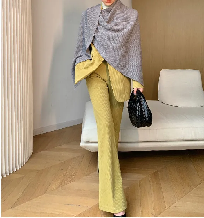 Green WANXO retro corduroy two-piece suit new suit jacket high waist casual wide leg pants- Orfara