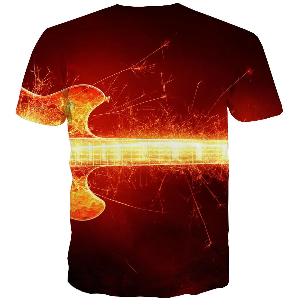 Guitar T-shirt Men Music Tshirt Printed Wooden T shirts Funny Metal Tshirts Cool