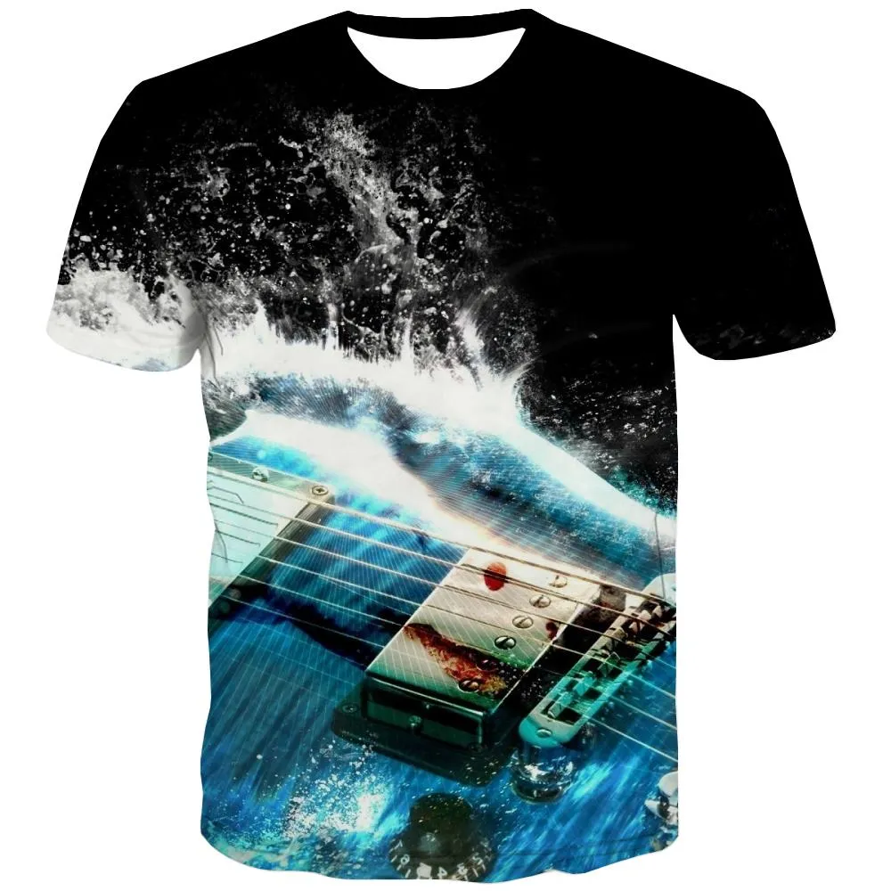 Guitar T shirts Men Music T shirts Funny Wooden Tshirts Novelty Metal Shirt Print