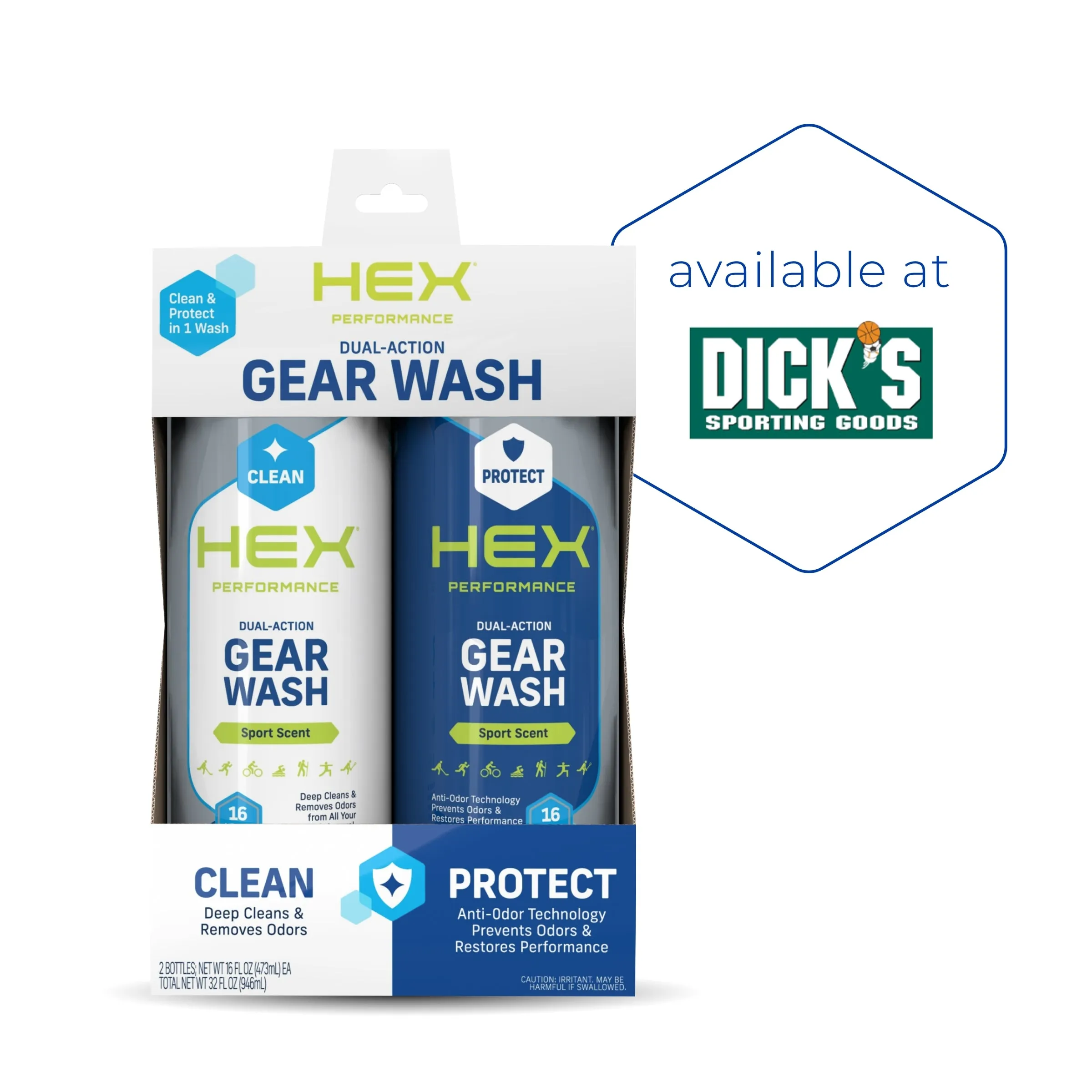 HEX Performance Dual-Action Gear Wash Kit (16oz) Sport Scent