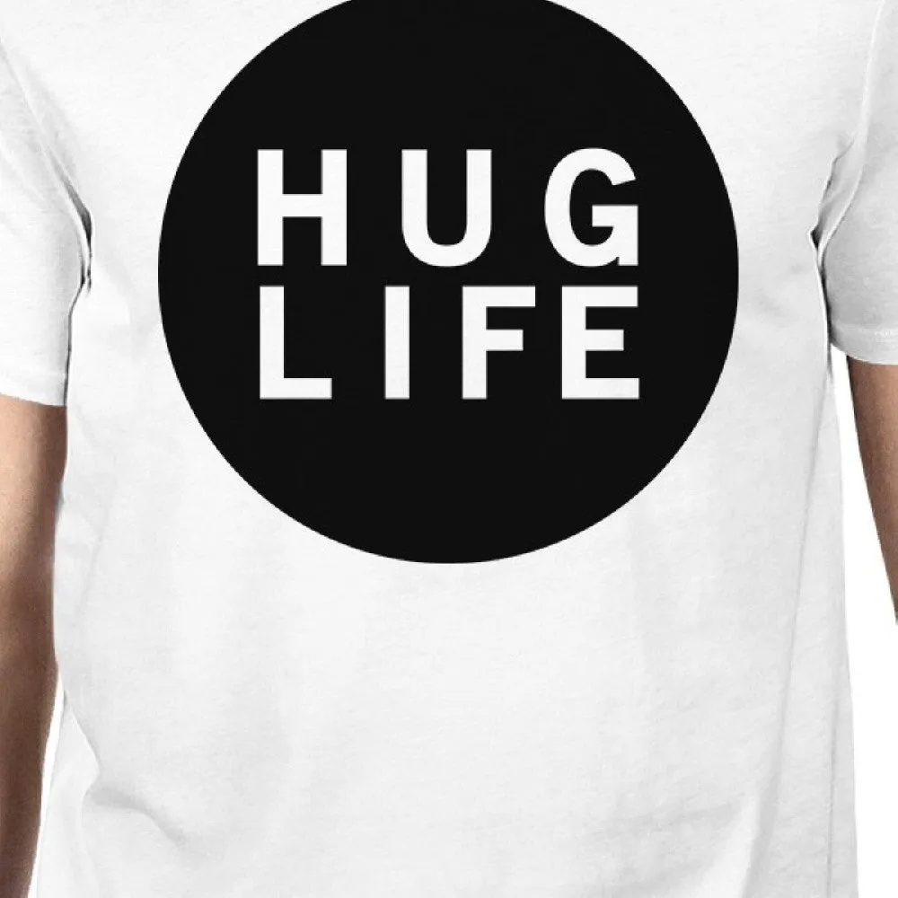 Hug Life Men's White T-shirt Cute Design Round-Neck Shirt