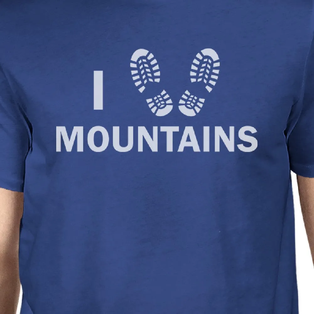 I Heart Mountains Men's Blue Short Sleeve Round Neck Cotton Tee