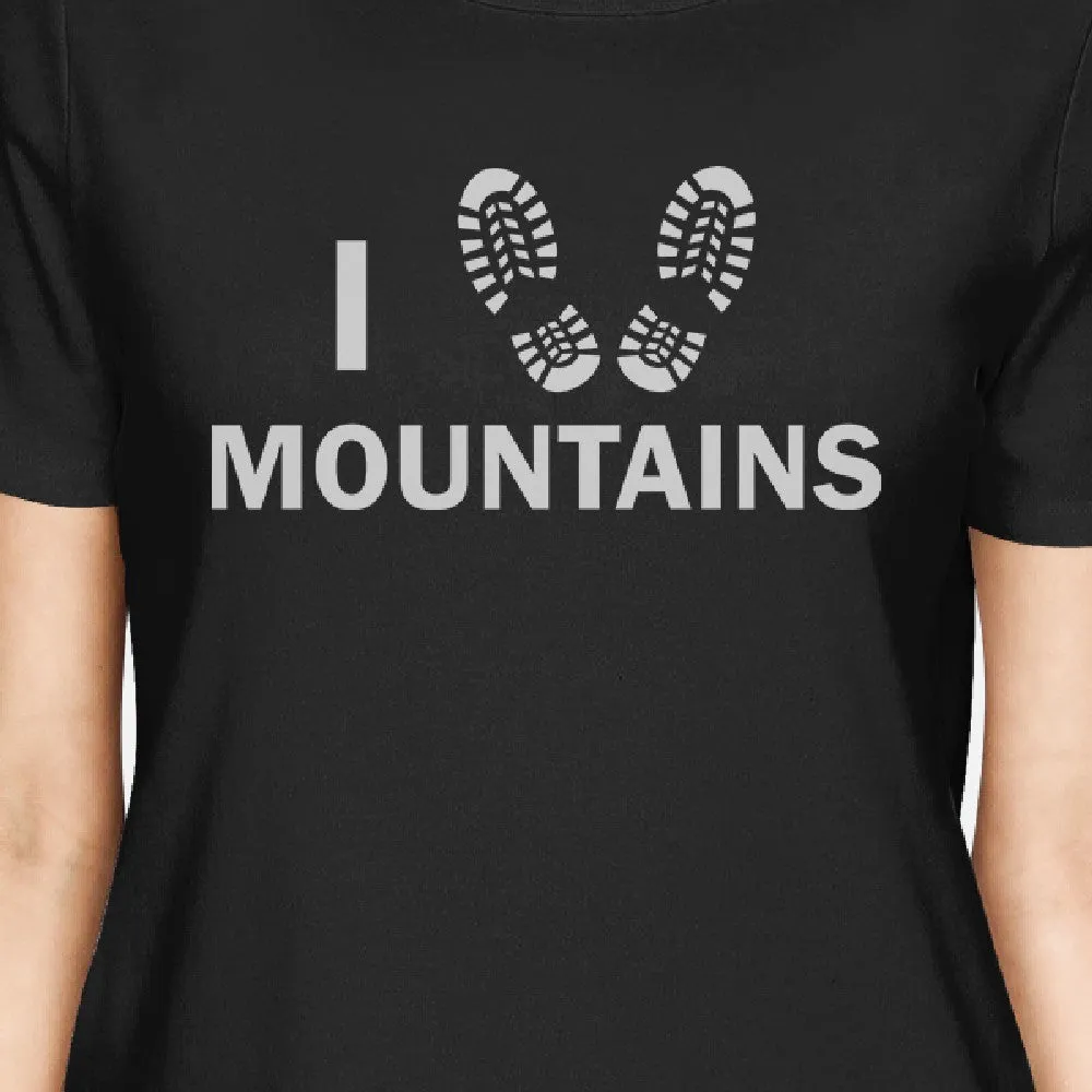 I Heart Mountains Womens Black Short Sleeve Shirt For Hiking Lovers