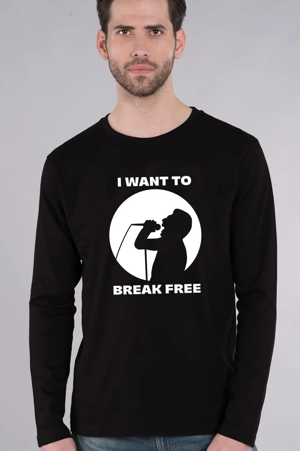 I Want To Break Free - Black Inspirational Full Sleeve Cotton Tee