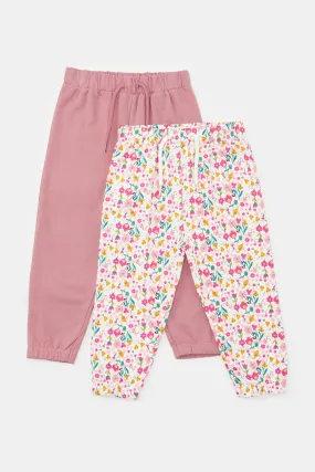 Infant Girls Ivory And Pink Solid And Print Active Pants (2 Piece)