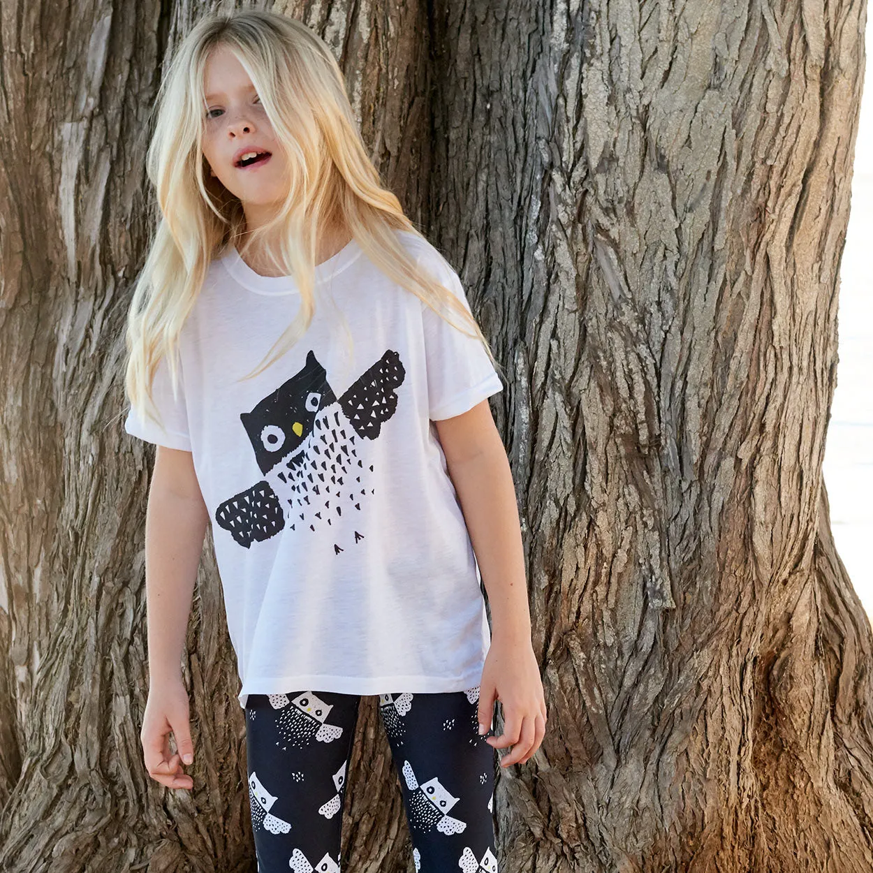 Kids Diagonal Owl Graphic T-shirt