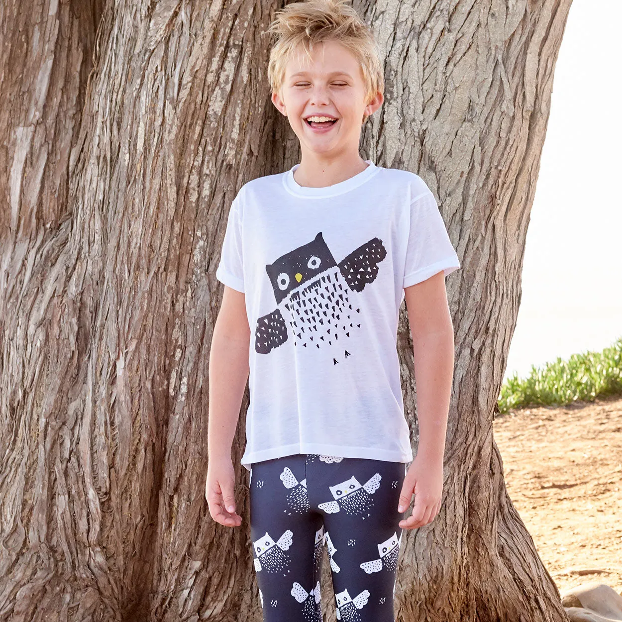 Kids Diagonal Owl Graphic T-shirt