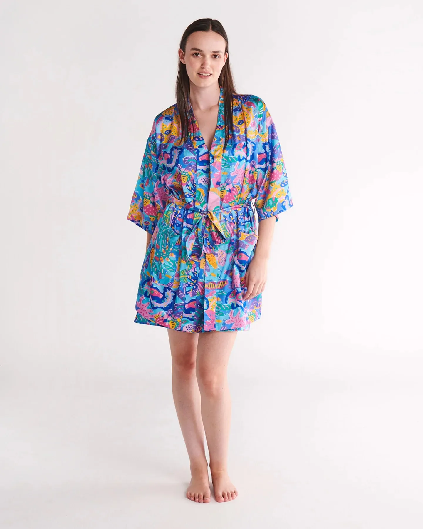 Kip & Co x Ken Done Reef Garden Satin Robe