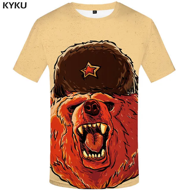 KYKU Brand T-shirt Russian Funny War Bear| Different Themes T-Shirts