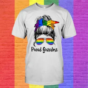 LGBTQ Proud Grandma Ally Messy Bun Rainbow Flag Gay Pride T Shirt