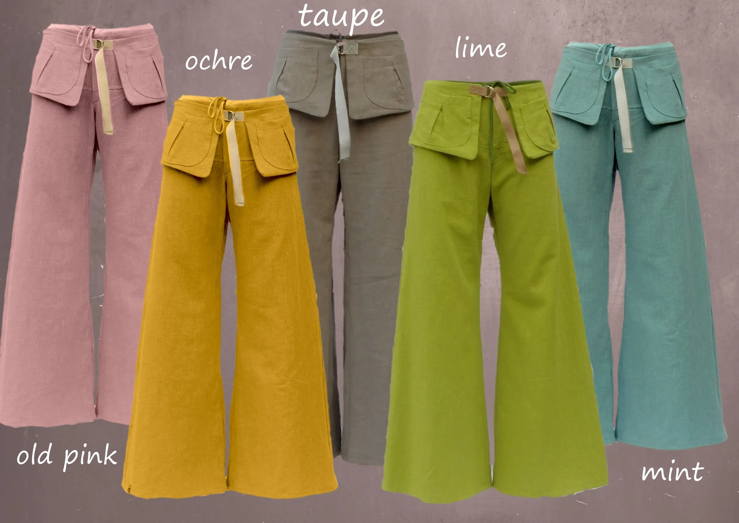 Linnen broek "flared leg" met losse heupband, Linen pants flared leg with separate belt