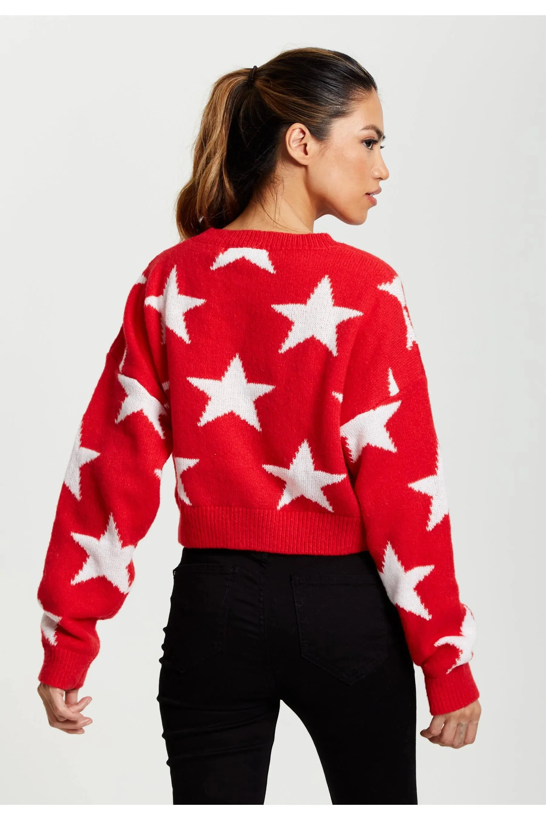 Liquorish Star Pattern Jumper In Red