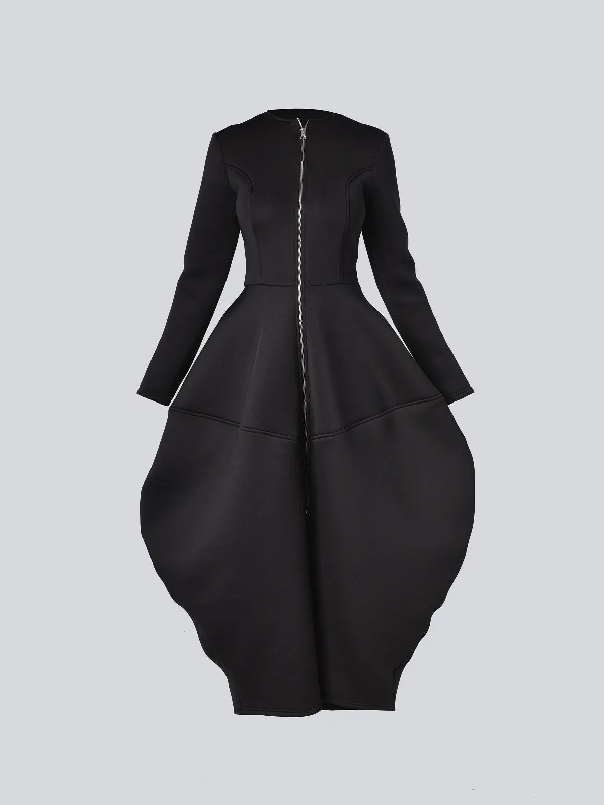 Long Zipper Neoprene Dress In Black