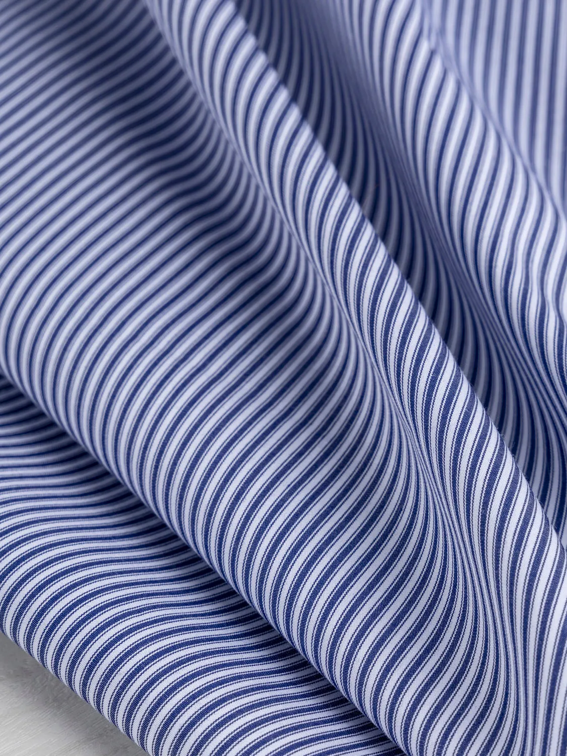 Luxe Pinstriped Cotton Poplin Shirting - Navy Blue   White - Swatch