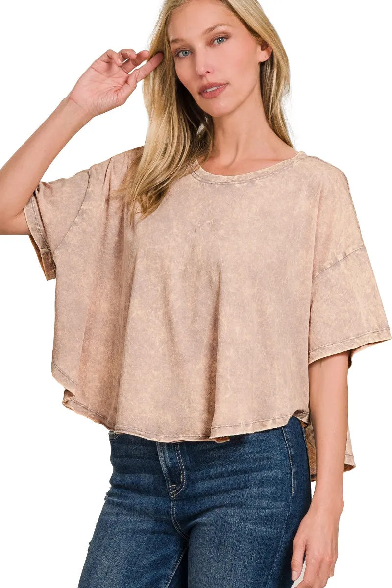 Malibu Crinkle Washed Cotton Sand Color Tee