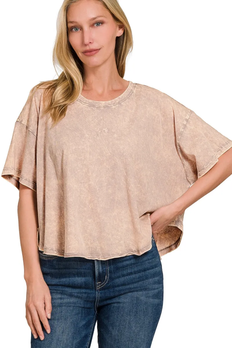 Malibu Crinkle Washed Cotton Sand Color Tee