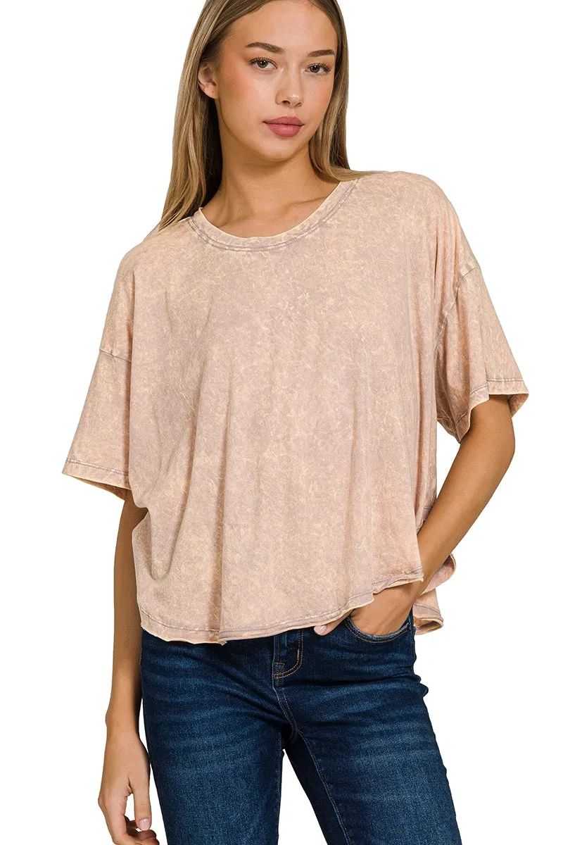 Malibu Crinkle Washed Cotton Sand Color Tee