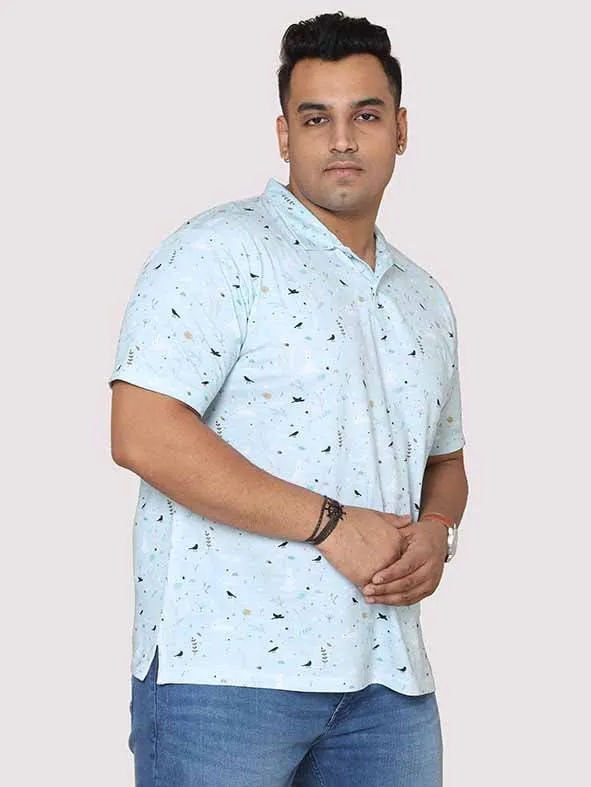 Men Plus Size Seth  Light Blue  Digital Printed Polo Collar T-shirt