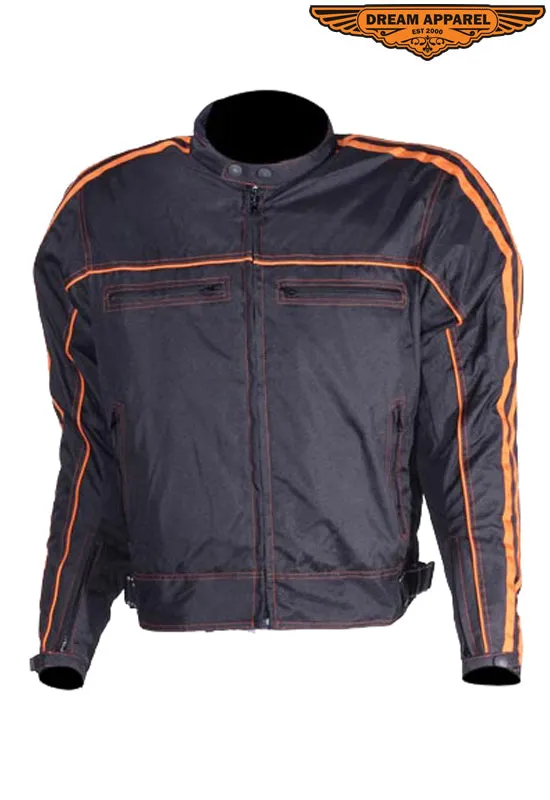 Men's Black Lightweight Textile Jacket W/ Orange Stripes