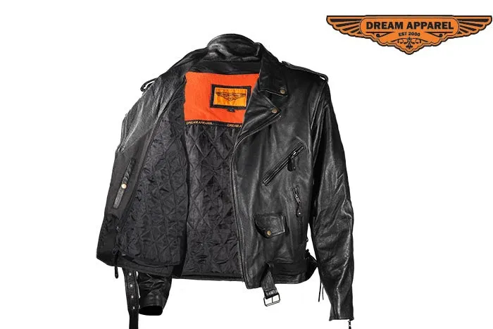 Men's Black Motorcycle Leather Jacket With Eagle