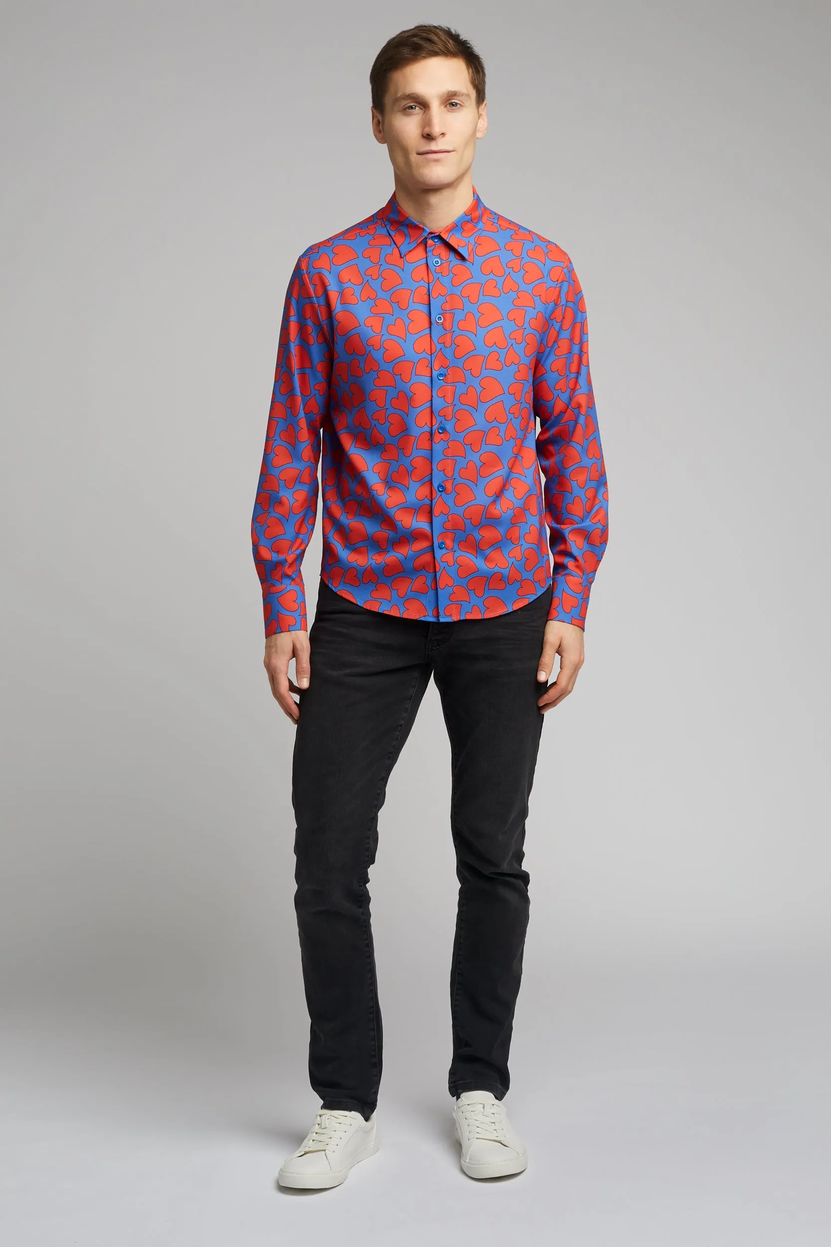 Men's Classic Long Sleeve Shirt in Heart Print