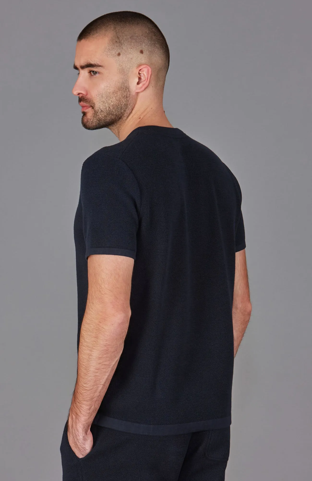 Mens Heavyweight Cotton Knitted Textured T-Shirt