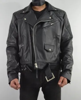 Mens Quilted Side Lace up Leather Biker Jacket