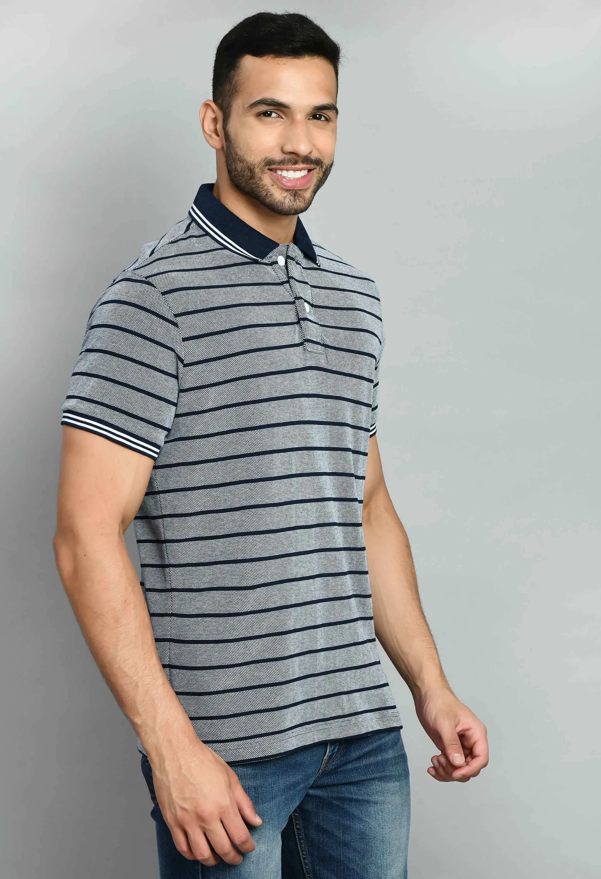 Men's Striped Navy Polo Tees