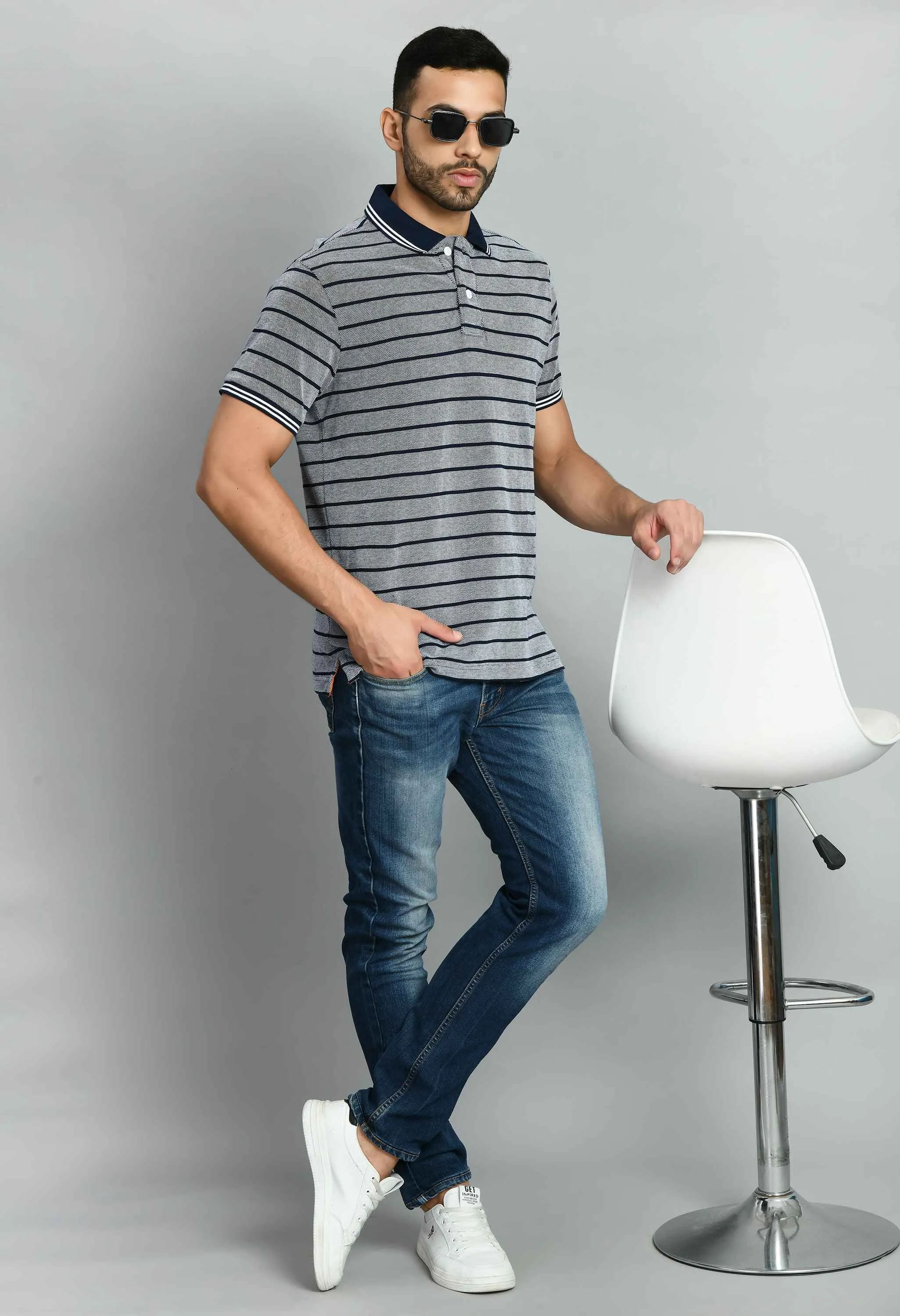 Men's Striped Navy Polo Tees