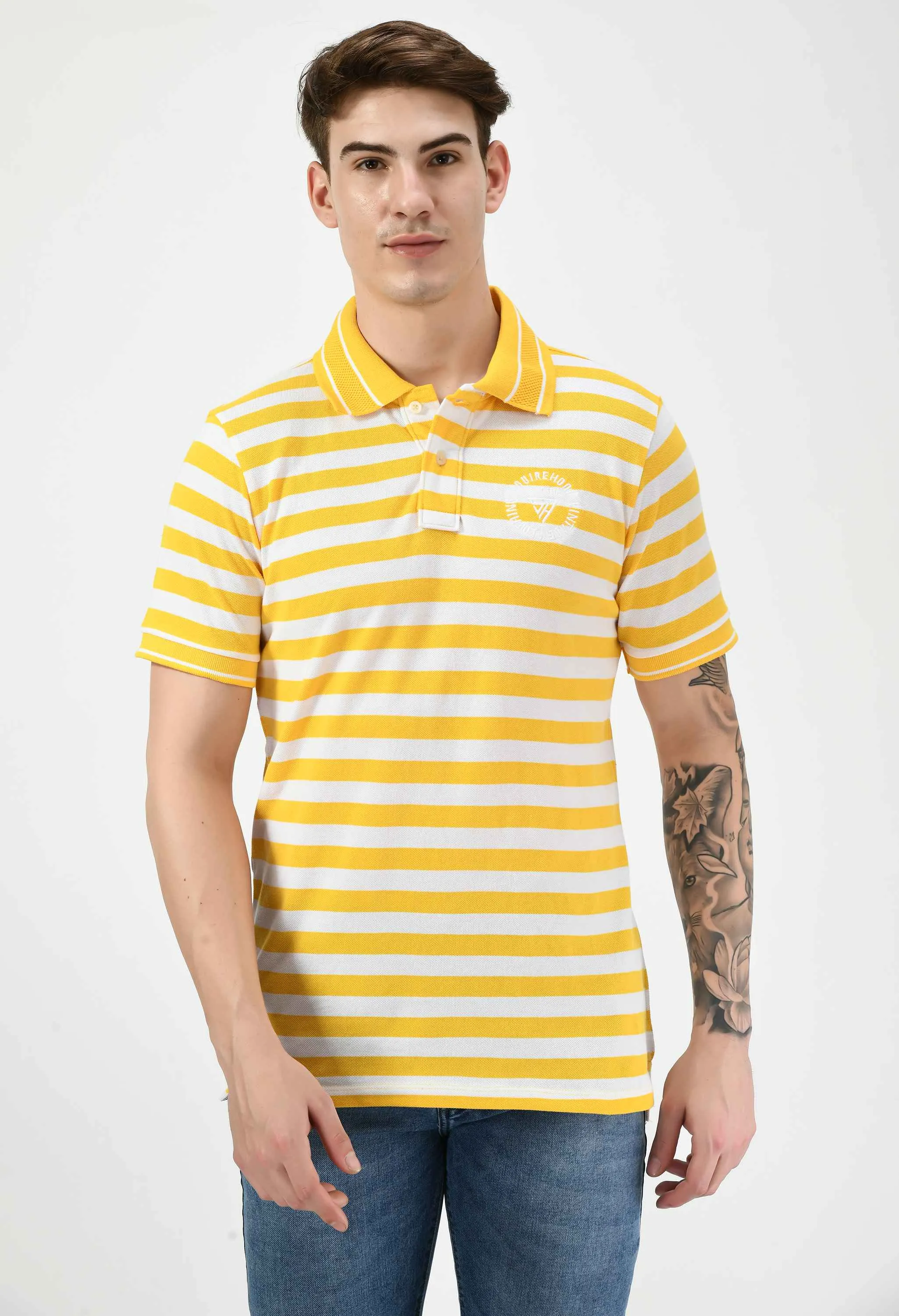 Men's Striped Yellow White Polo T-Shirt