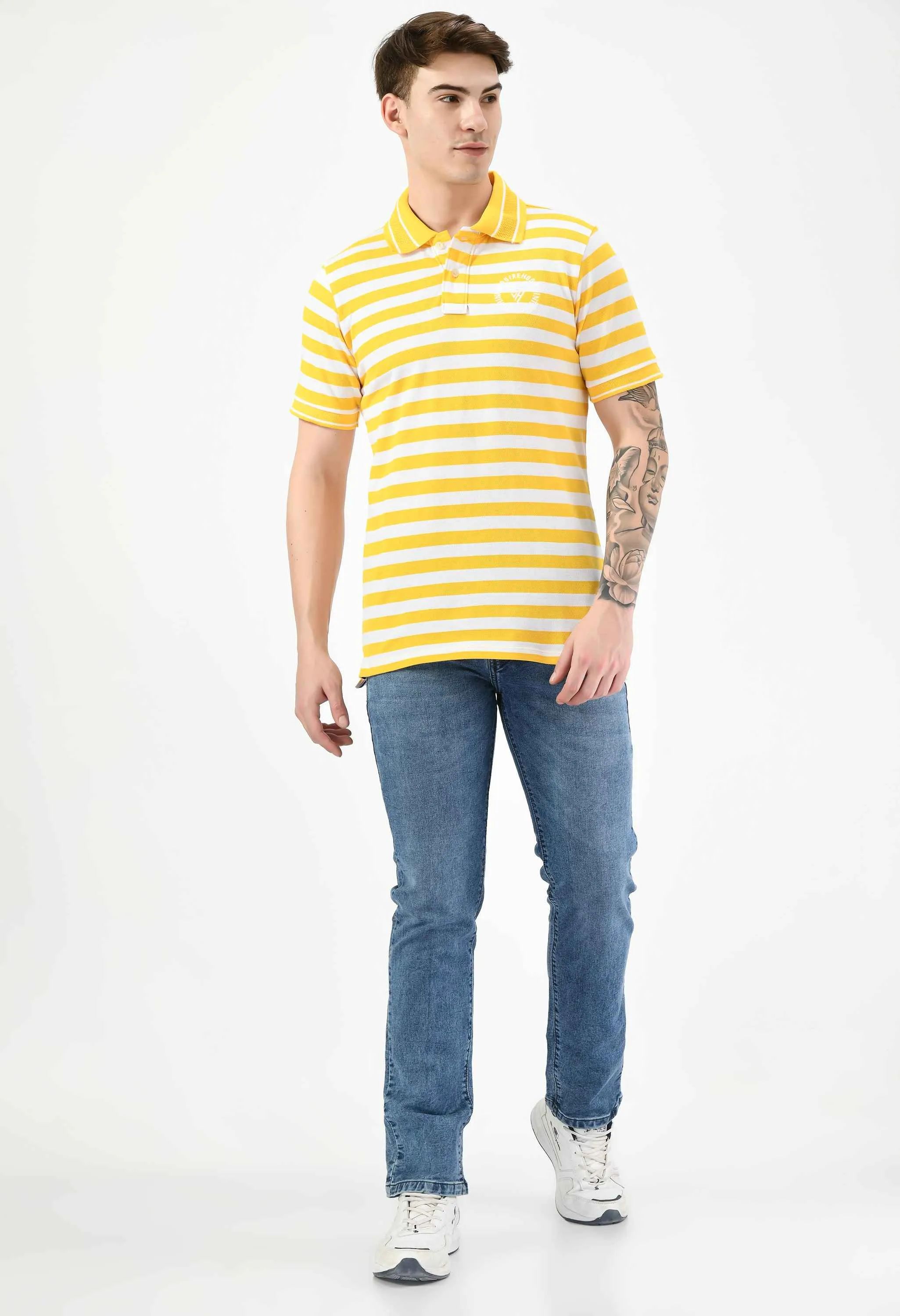 Men's Striped Yellow White Polo T-Shirt