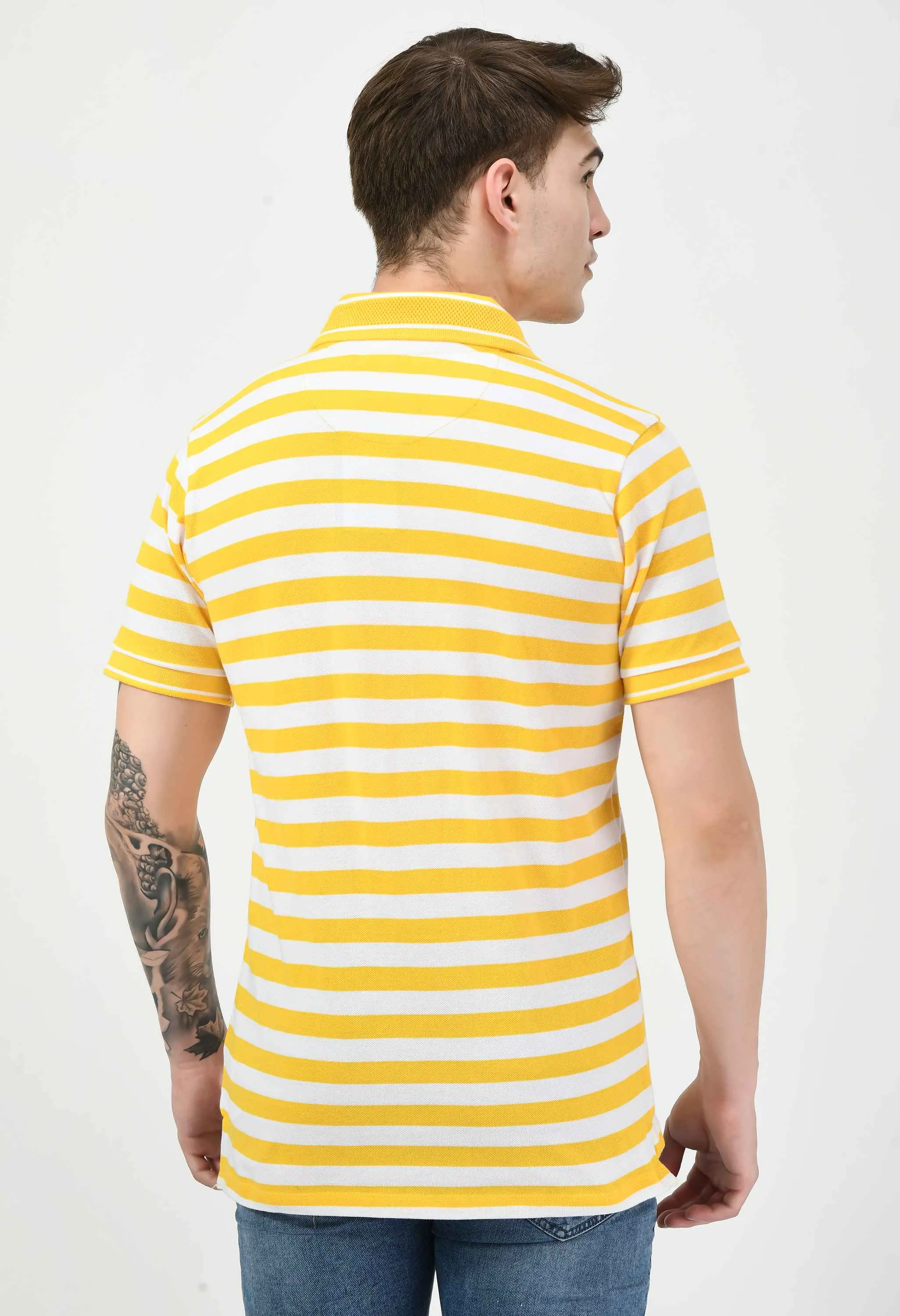 Men's Striped Yellow White Polo T-Shirt