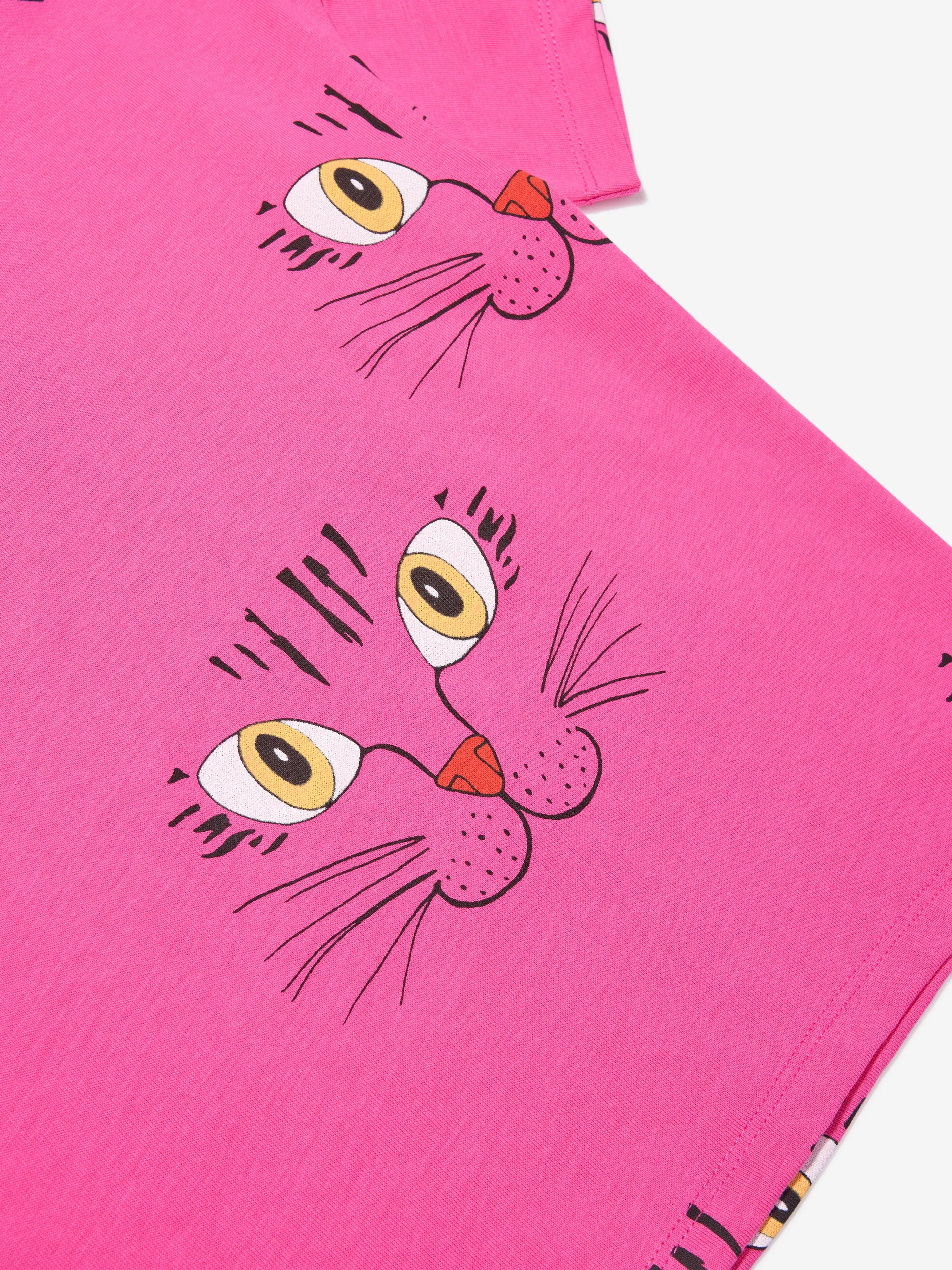 Mini Rodini Girls Cat Face T-Shirt in Pink