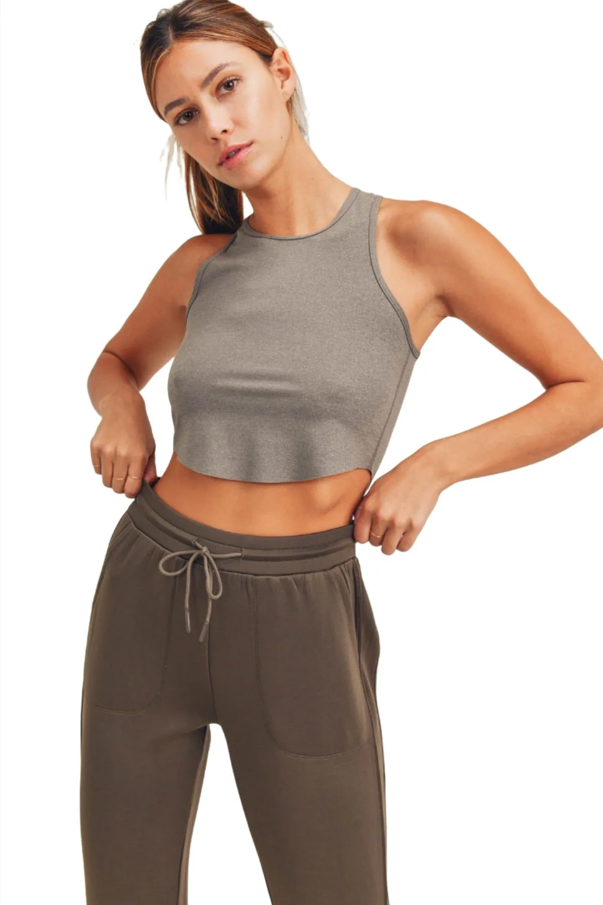 Mono B Marled Raw Hem Crop Top AT-A067