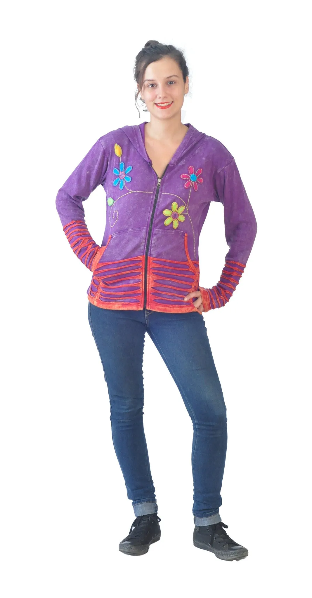 Multicolore Floral  Embroidery Cotton Cardigan